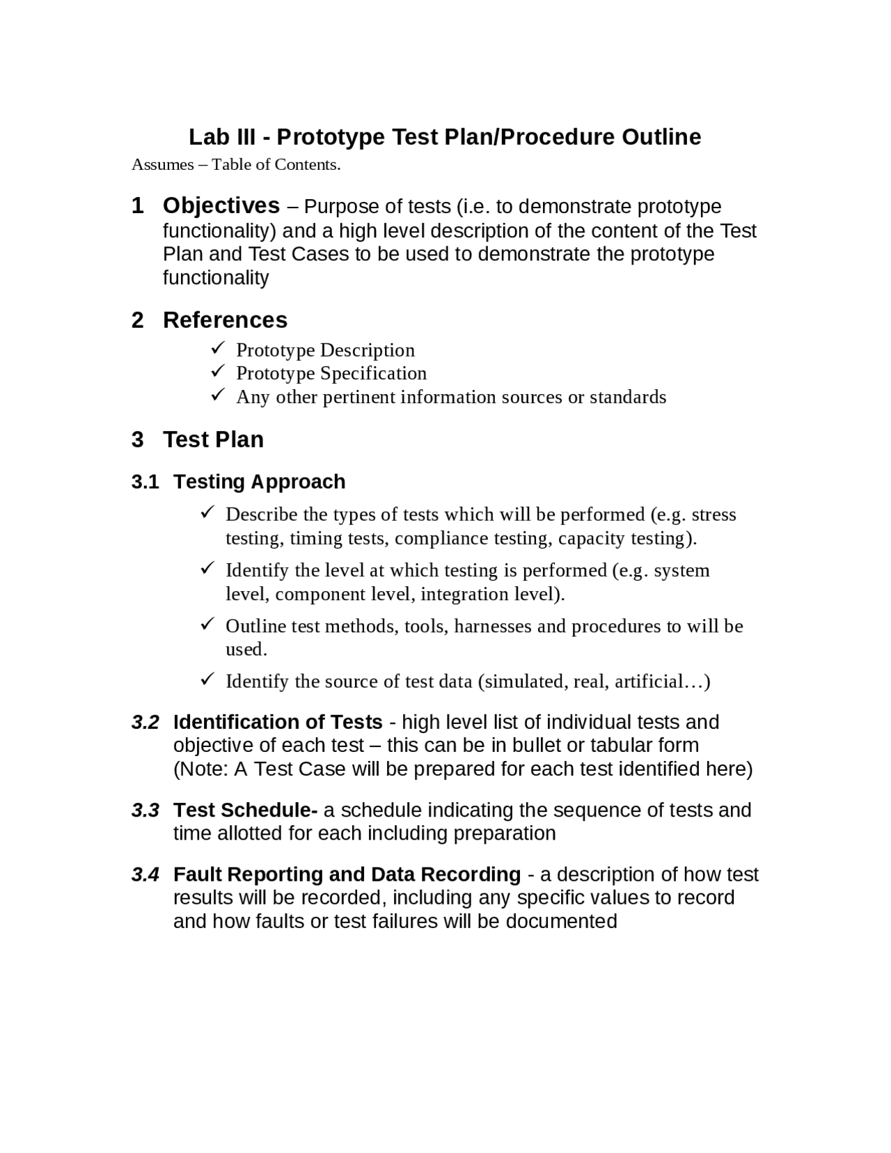 Prototype Testing Plan Example Lab III - Prototype Test Plan/Procedure Outline | CS 411W - Docsity