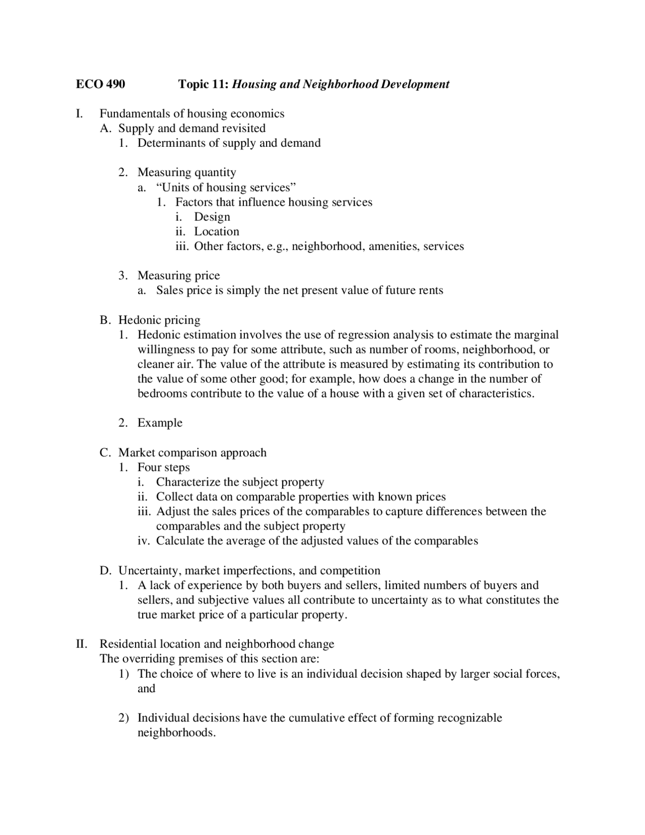 Housing and Neighborhood Development - Notes | ECO 490.04 - Docsity