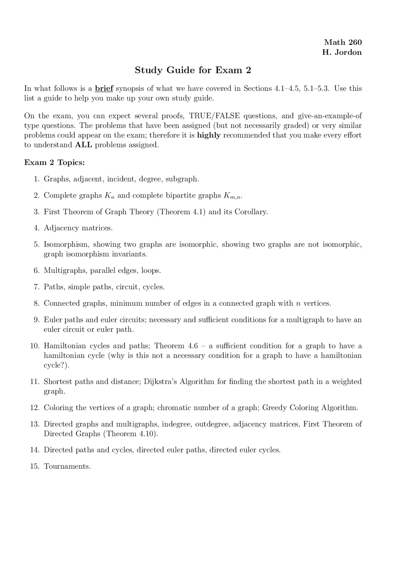 Discrete Math Two Study Guide Discrete Mathematics - Exam 2 Study Guide | MAT 260.00 - Docsity
