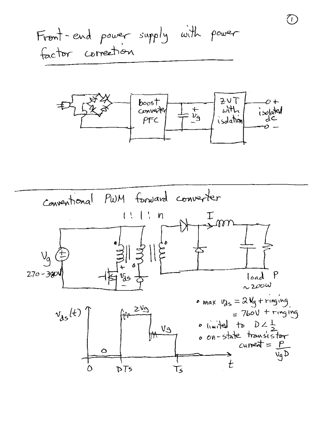 Front Power System Front-End Power Supply with Power Factor Correction - Handwritten Notes ...