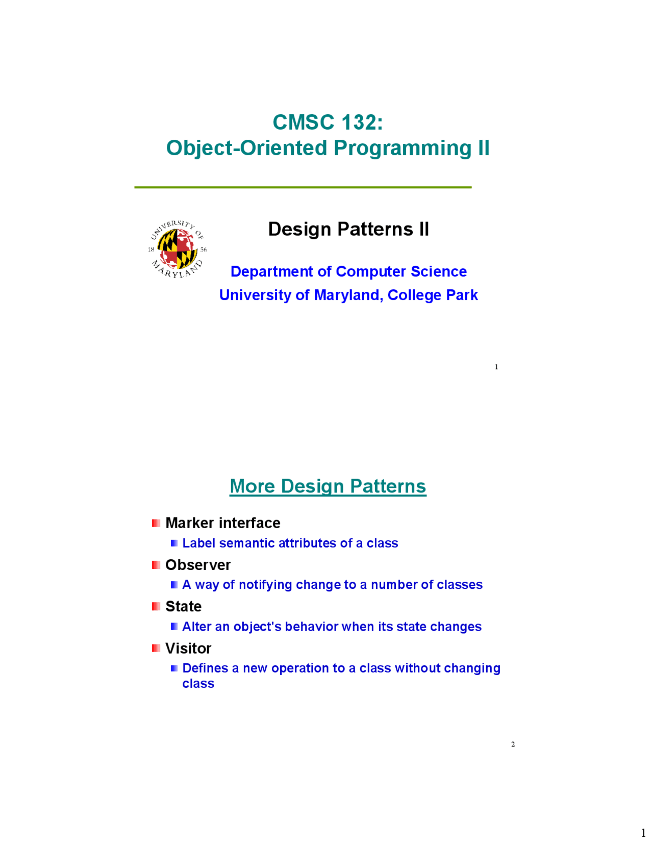 Design Patterns II - Object-Oriented Programming II | CMSC 132 - Docsity