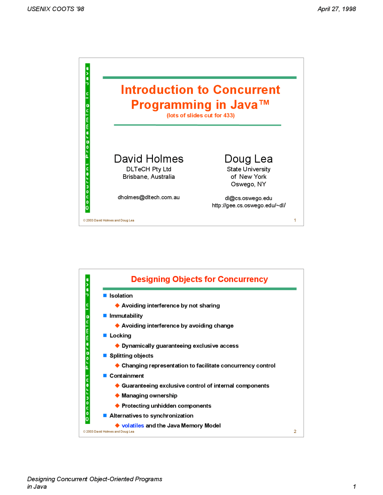 Introduction to Concurrent Programming in Java - Slides | CMSC 433 ...