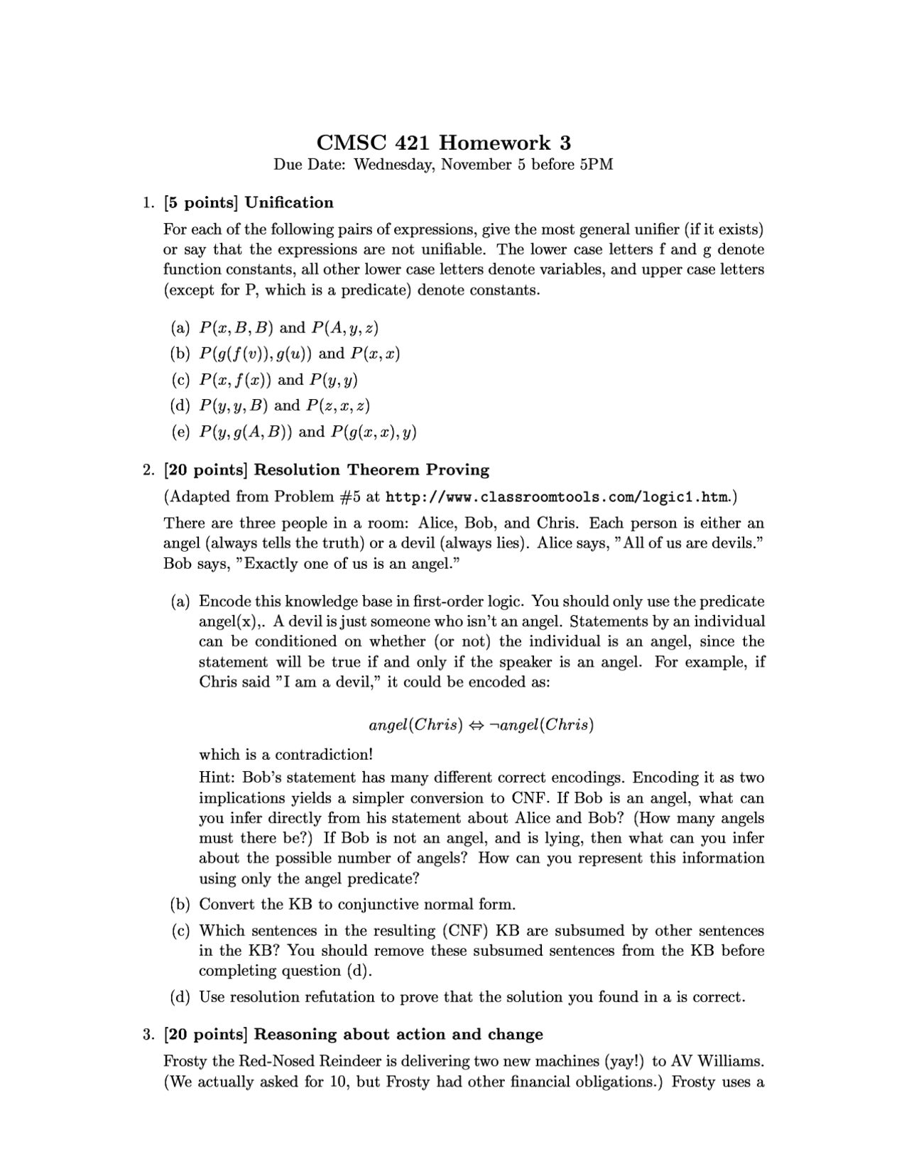 Assignment 3 Introduction Artificial Intelligence Cmsc 421 Docsity