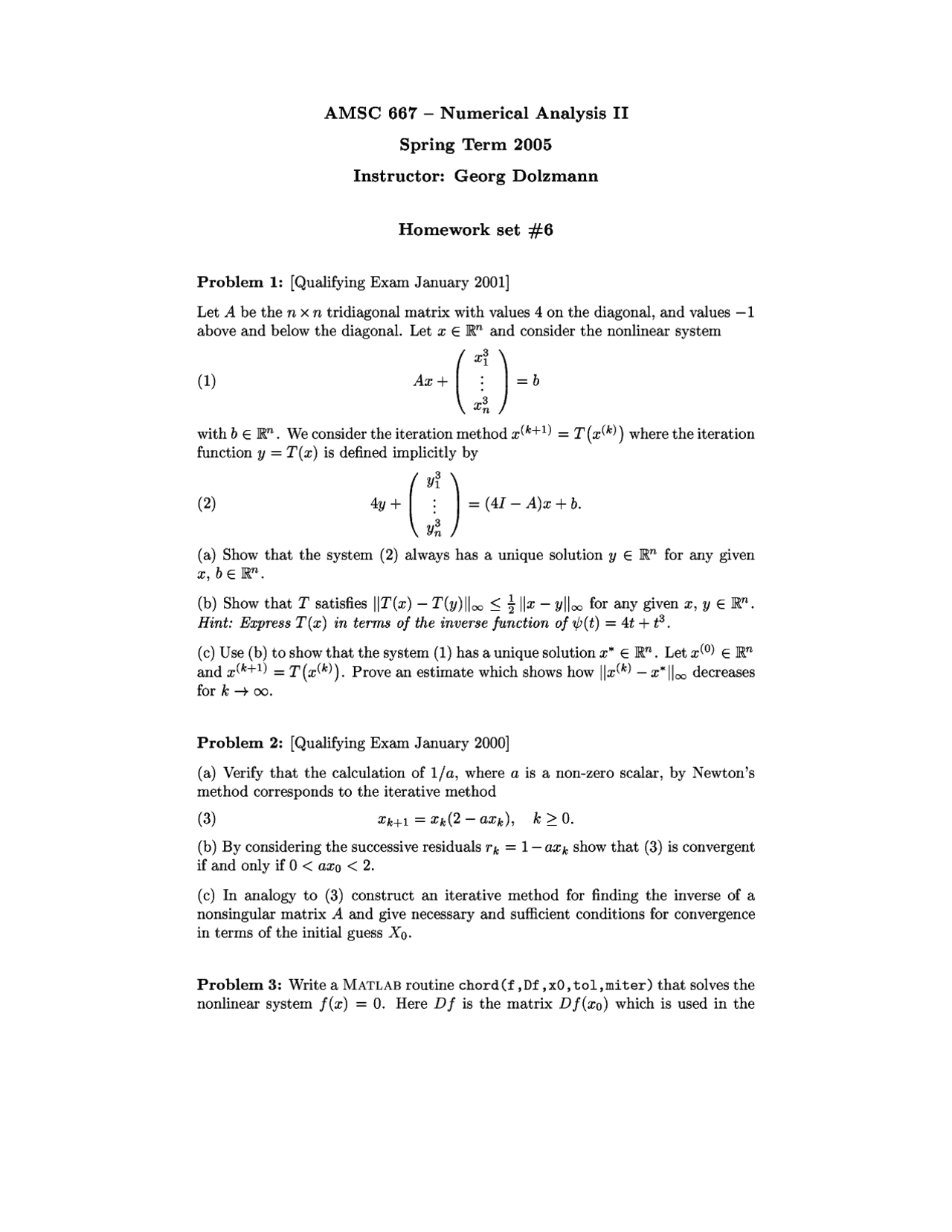 Homework Set 6 Numerical Analysis Ii Amsc 667 Docsity
