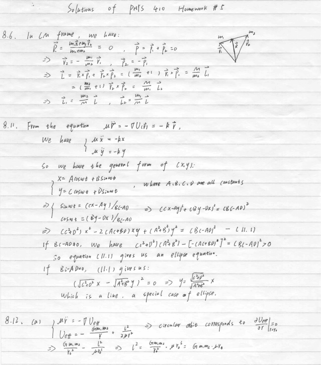 Solutions of Homework 5 - Classical Mechanics | PHYS 410 - Docsity