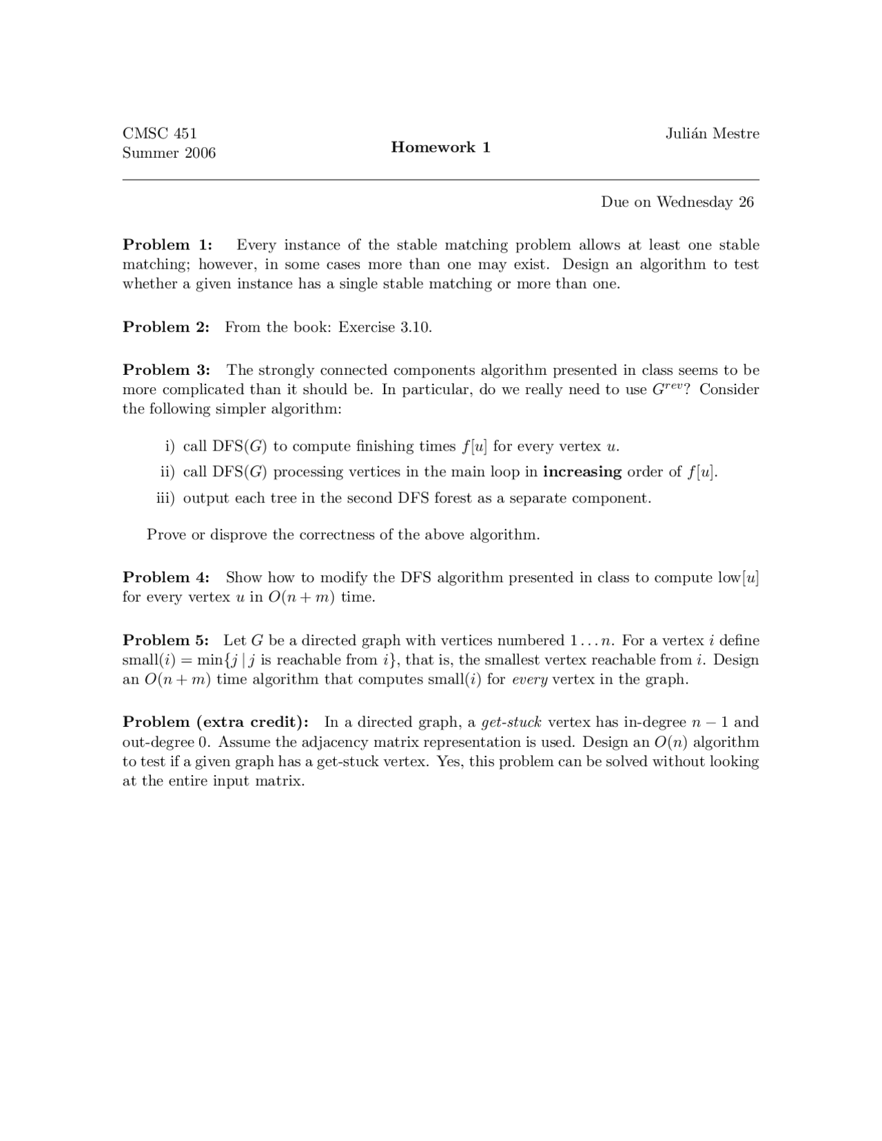 5 Problems Homework 1 - Design and Computer Algorithm | CMSC 451 - Docsity