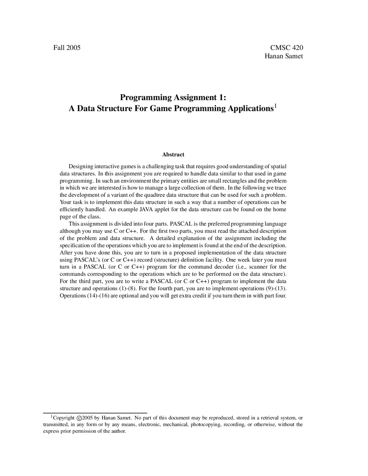 Assignment 1 for Data Structures for Gaming Programming Applications ...