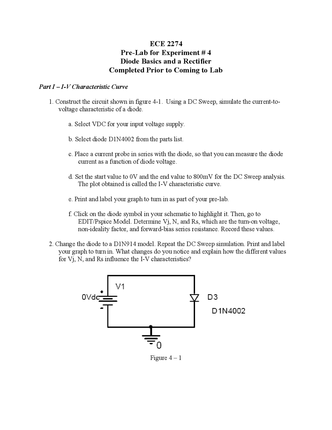 Diode Basics and a Rectifier - Electronic Networks Lab I | ECE 2274 ...