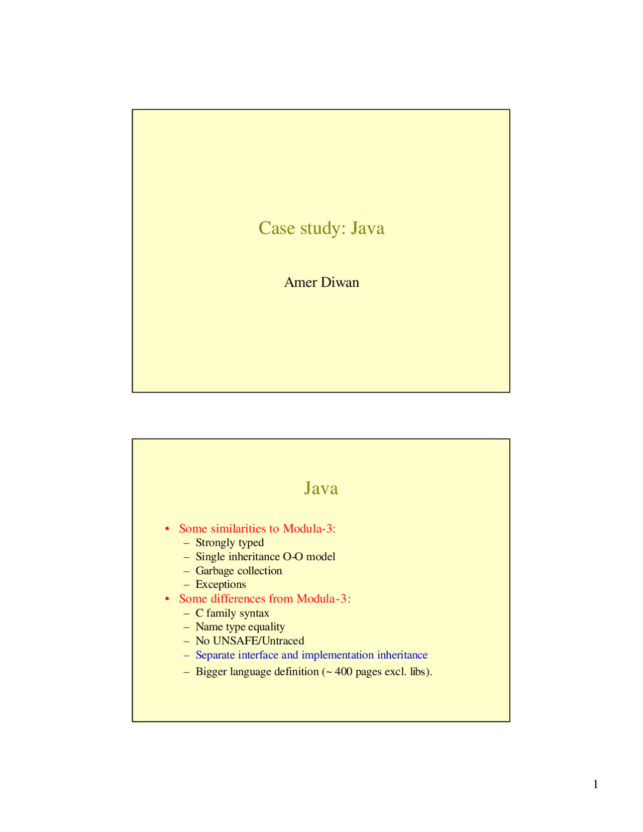 Case Study: Java - Principles of Programming Languages - Slides | CSCI ...
