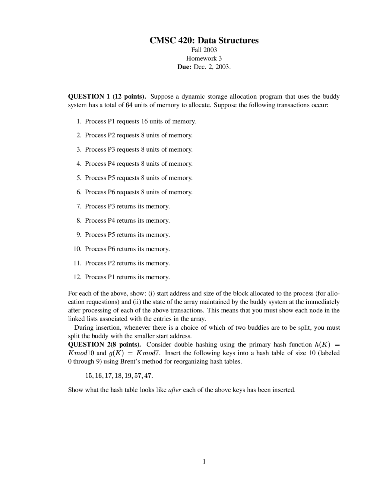 Assignment # 3 - Data Structures | CMSC 420 - Docsity