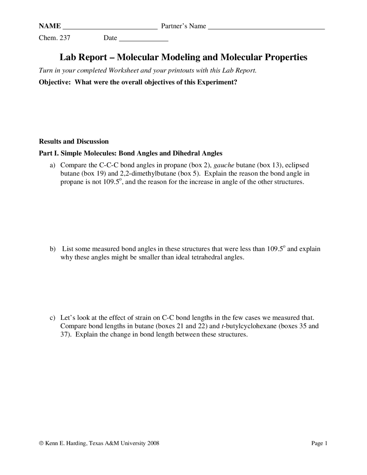 Molecular Modeling and Molecular Properties - Lab | CHEM 237 - Docsity