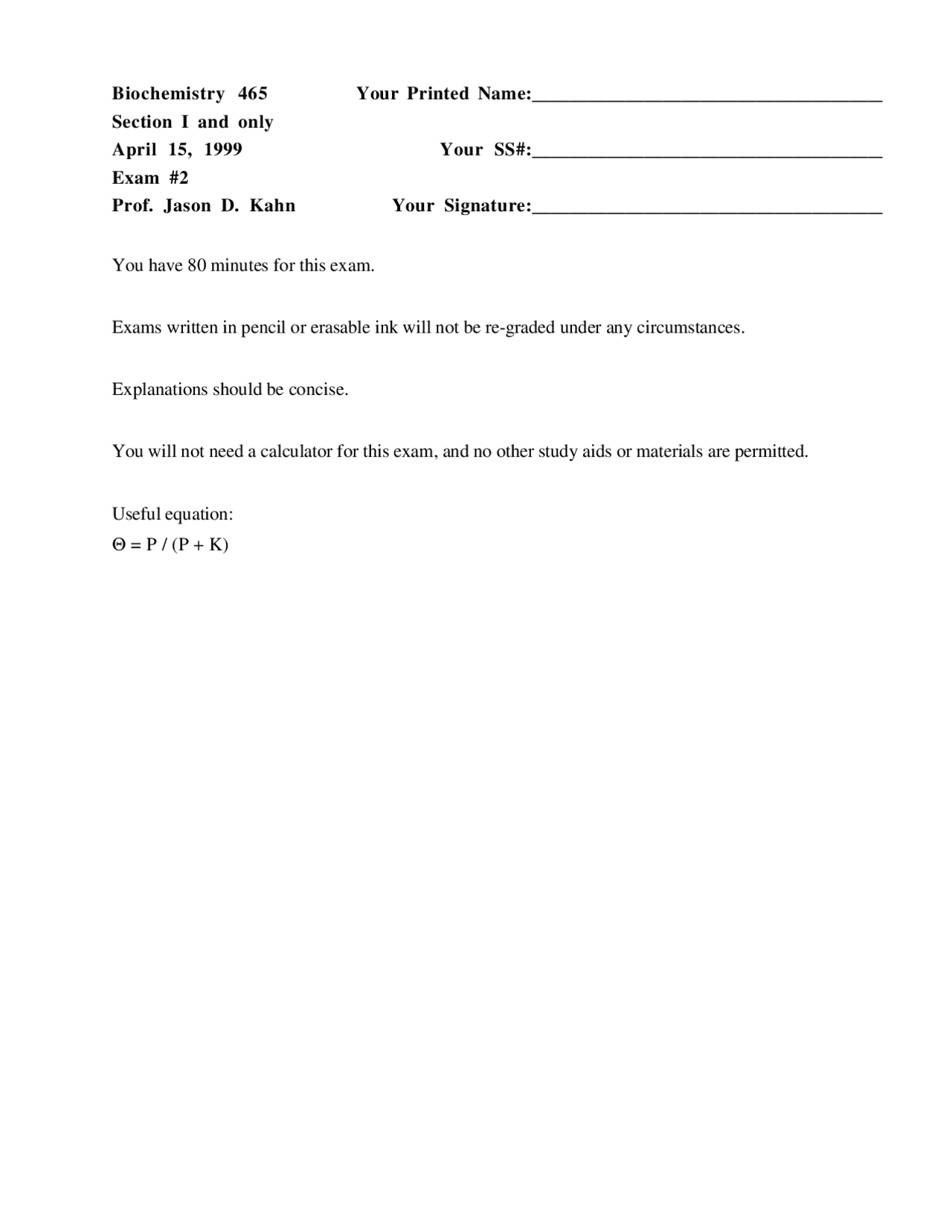 5 Questions on Biochemistry III - Examination | BCHM 465 - Docsity
