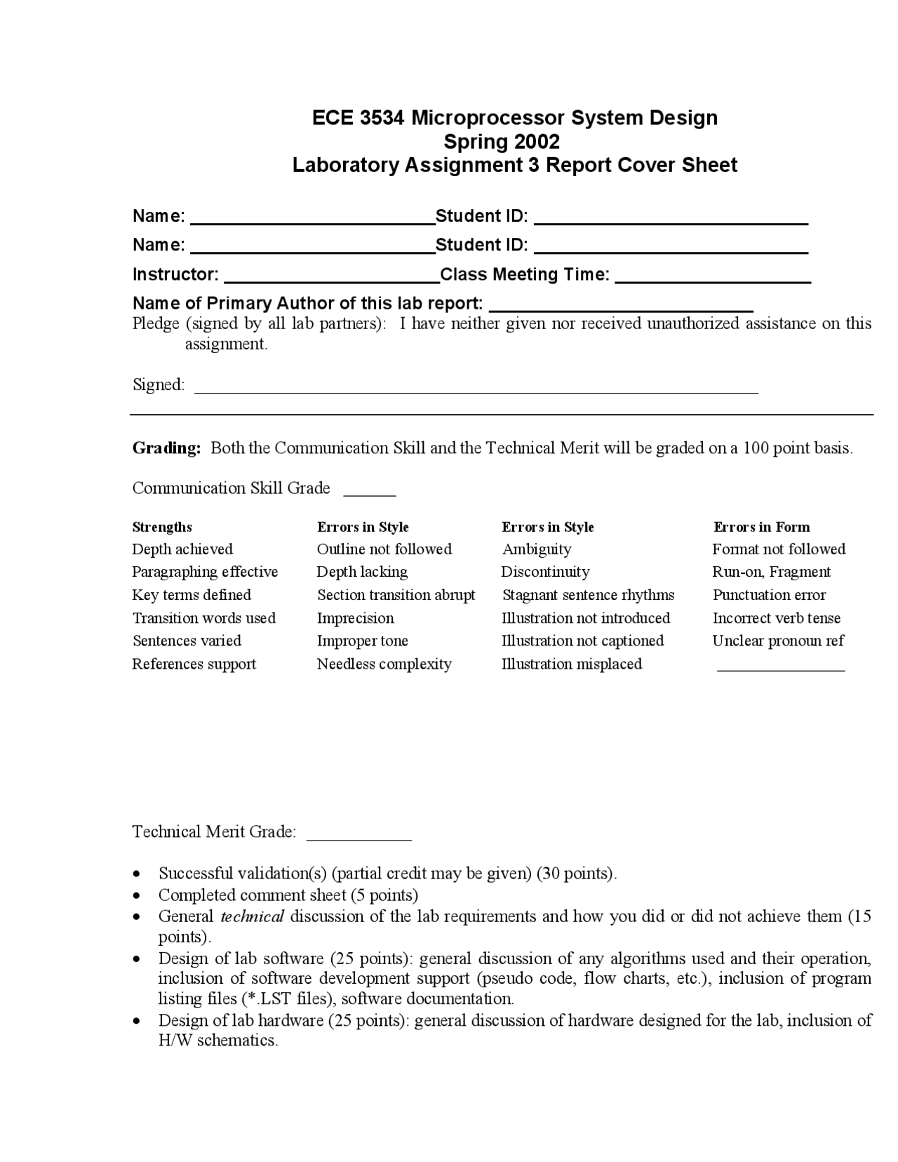 Lab Assignment 3 Report Sheet Microprocessor System Design ECE 3534