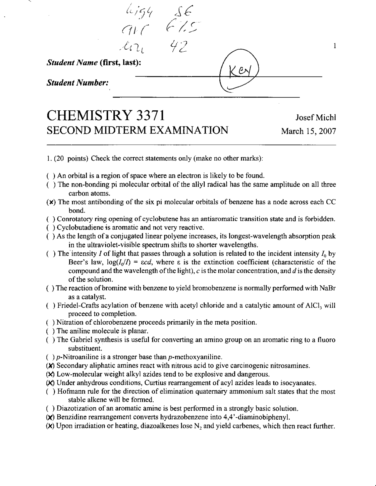 Solved 6 Questions on Organic Chemistry II - Midterm Exam 2 | CHEM 3371 ...