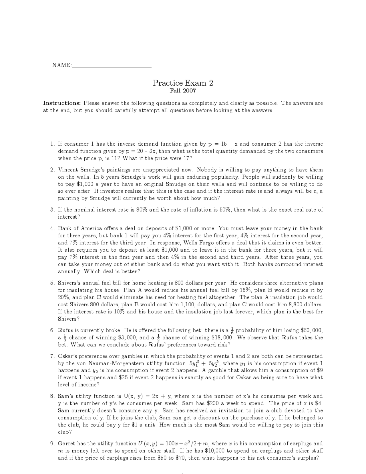 18 Questions with Solution of Economics - Exam 2 | ECON 202 - Docsity