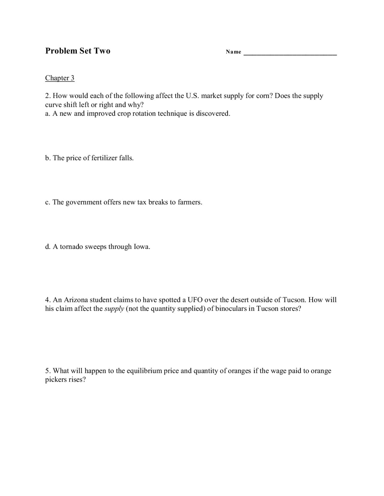 Problem Set 2 for Principles of Economics | ECON 202 - Docsity