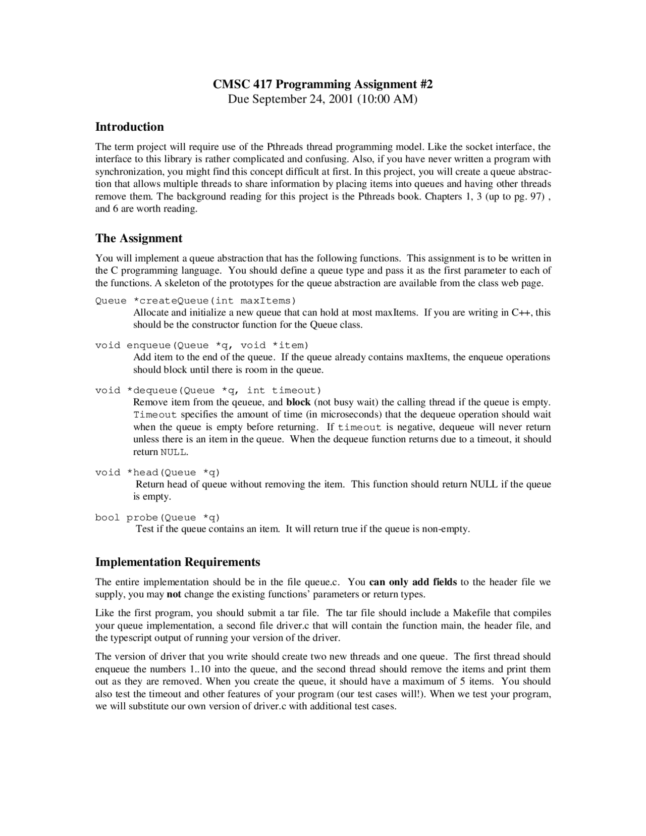 Programming Assignment 2 for Computer Networks | CMSC 417 - Docsity