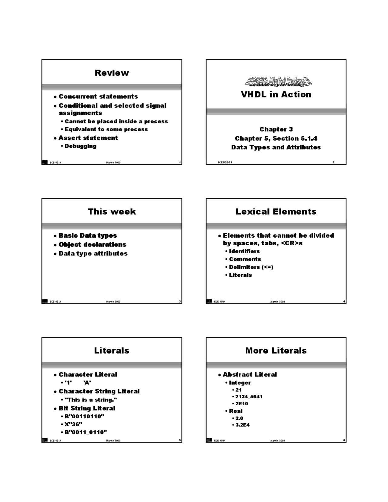 Data Type and Attributes Lexical Elements Slide Notes for Exam ECE
