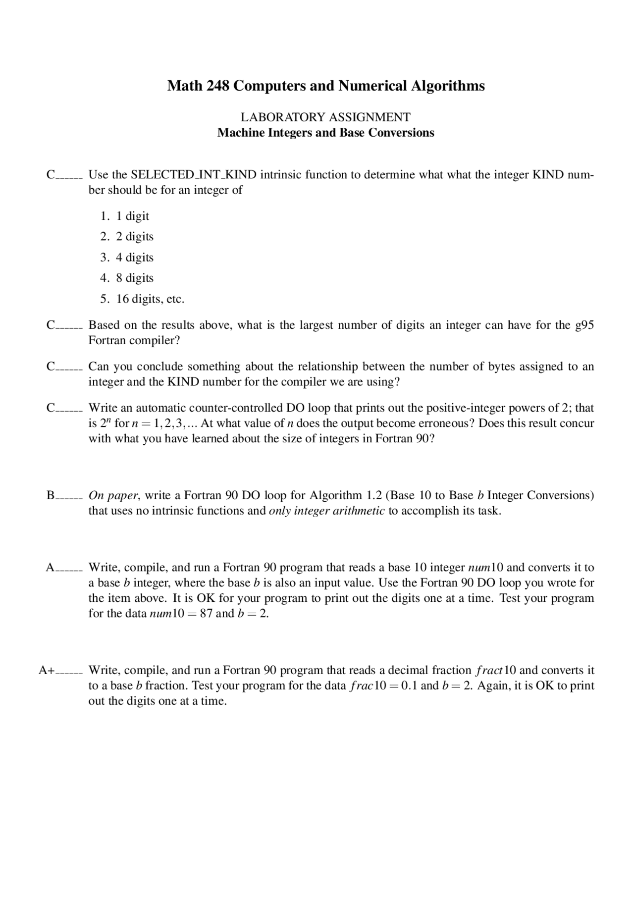 Laboratory Assignment - Machine Integers and Base Conversions | MATH ...