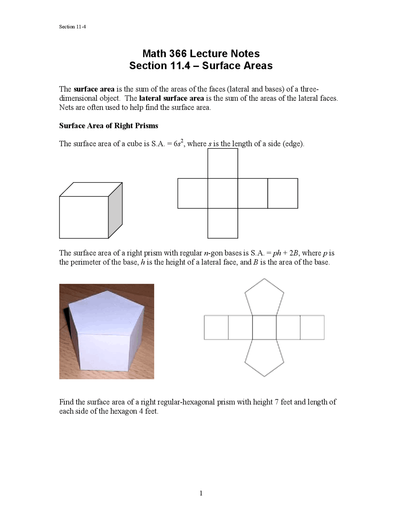 Surface Area of Different Shapes - Structure of Math - Lecture Notes ...