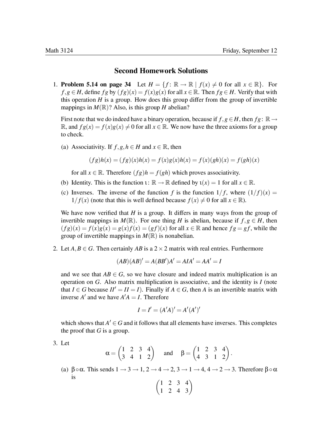 Second Homework Solution Modern Algebra Math 3124 Docsity