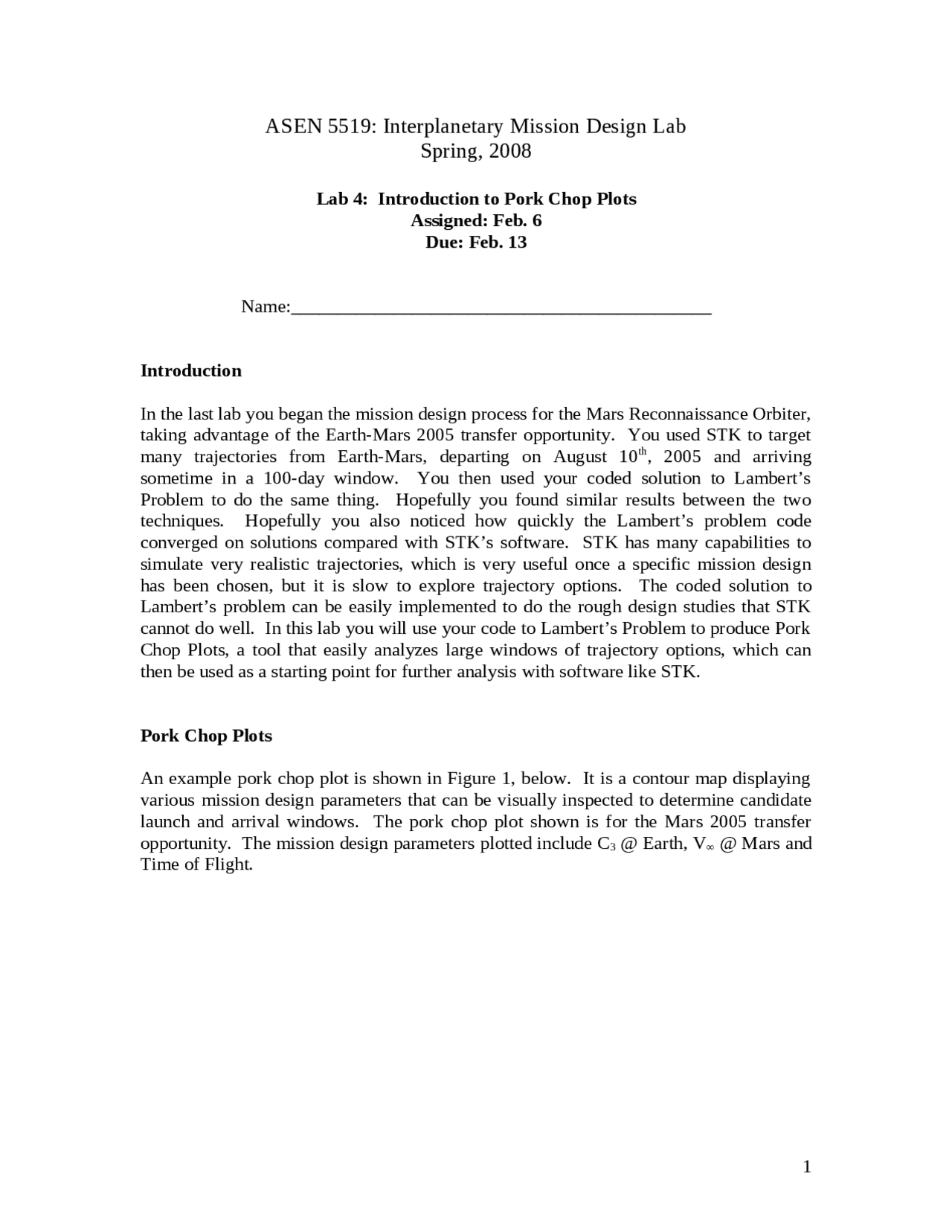 Introduction to Pork Chop Plots - Lab IV | ASEN 5519 - Docsity