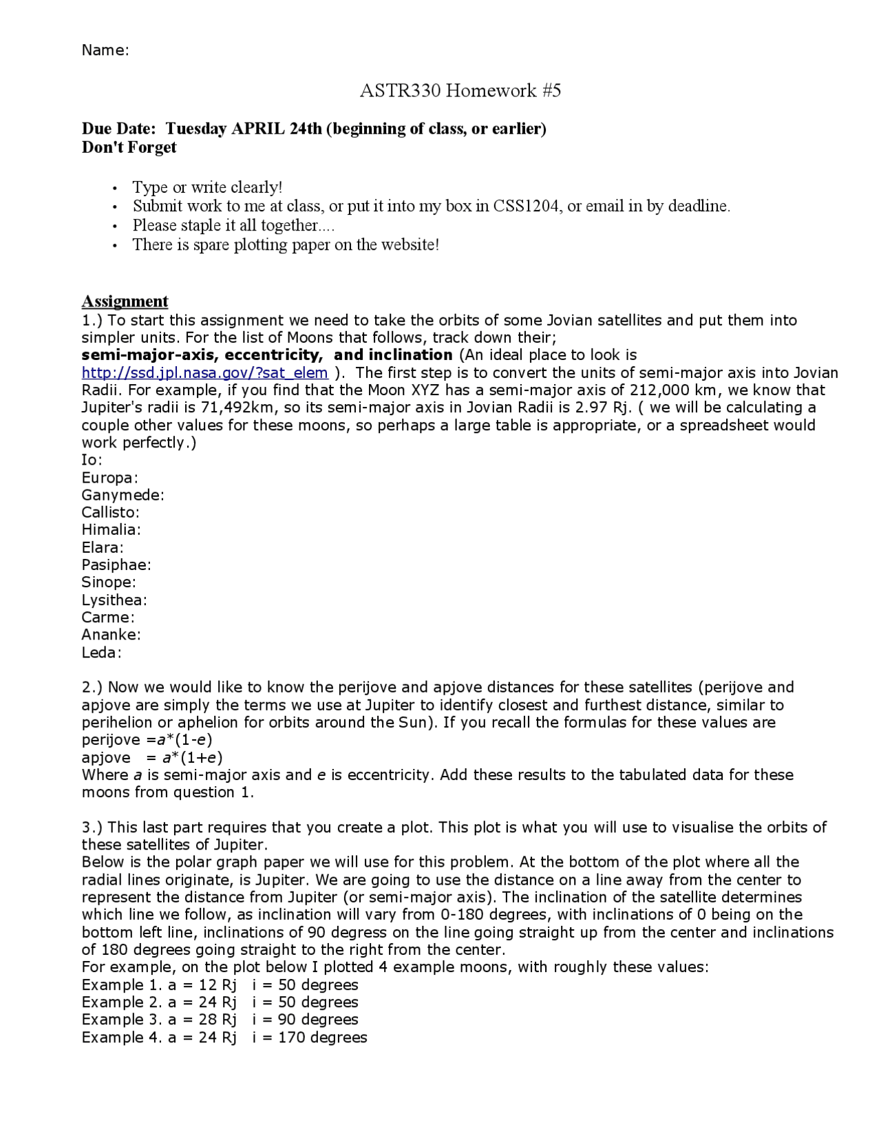 Astronomy Homework Solar System Astronomy - Homework 5 | ASTR 330 - Docsity