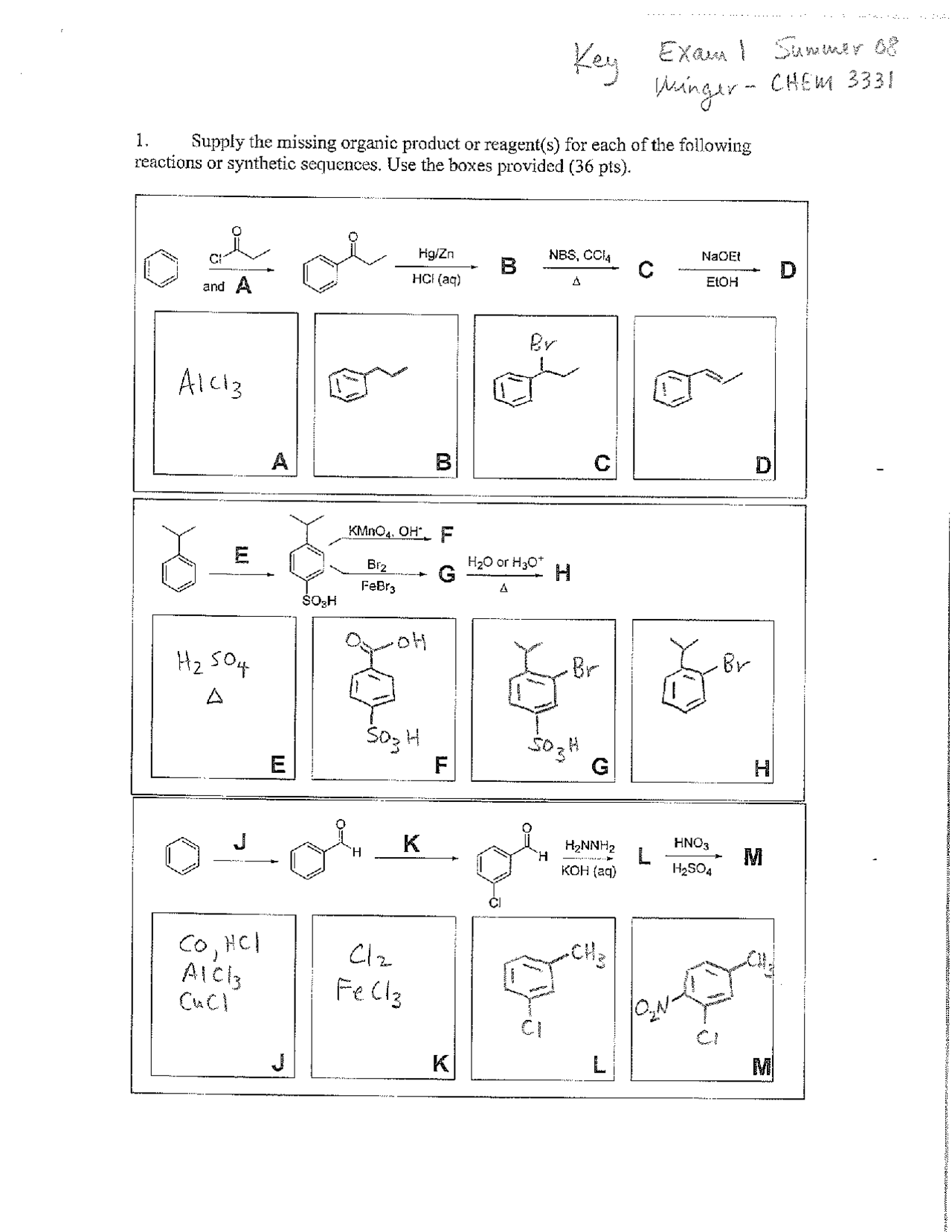 Test 1 with Answer Key - Organic Chemistry II | CHEM 3331 - Docsity