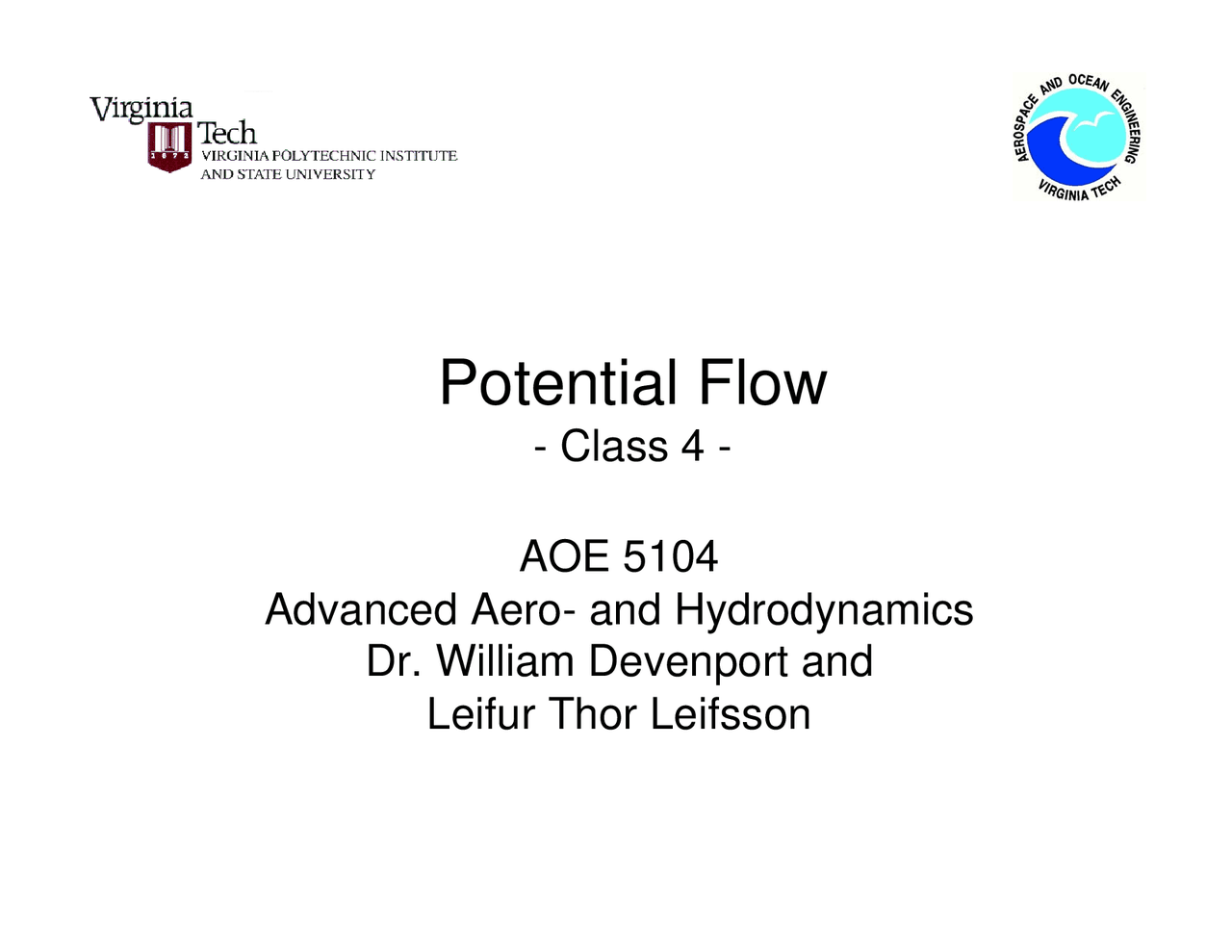 Lecture Notes for Potential Flow - Advanced Aero and Hydrodynamics ...