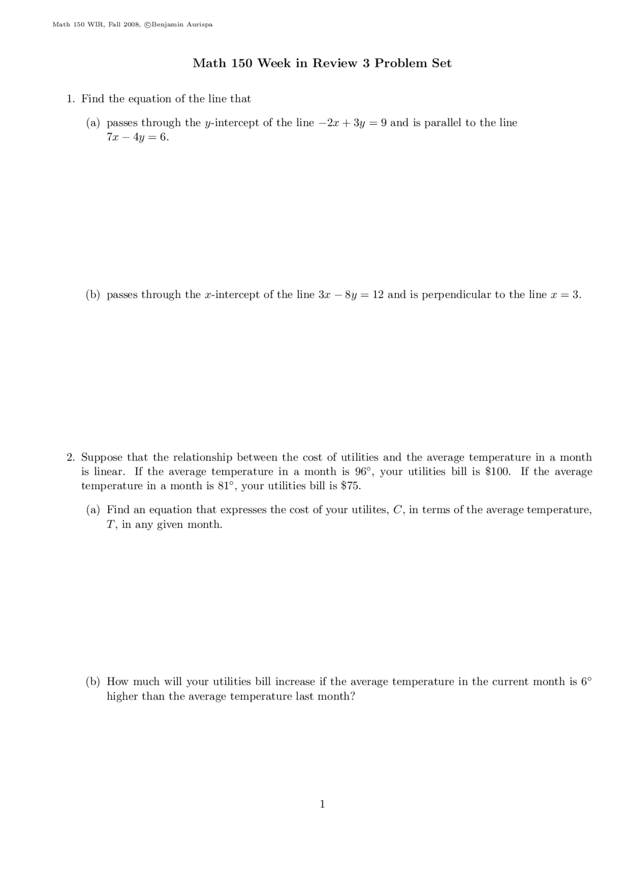 Review 3 Problem Set - Functions Trigonometry and Linear System | MATH ...