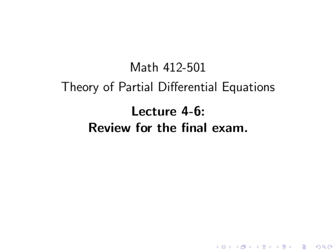 Lecture Notes: Theory of Partial Differential Equations - Review for ...
