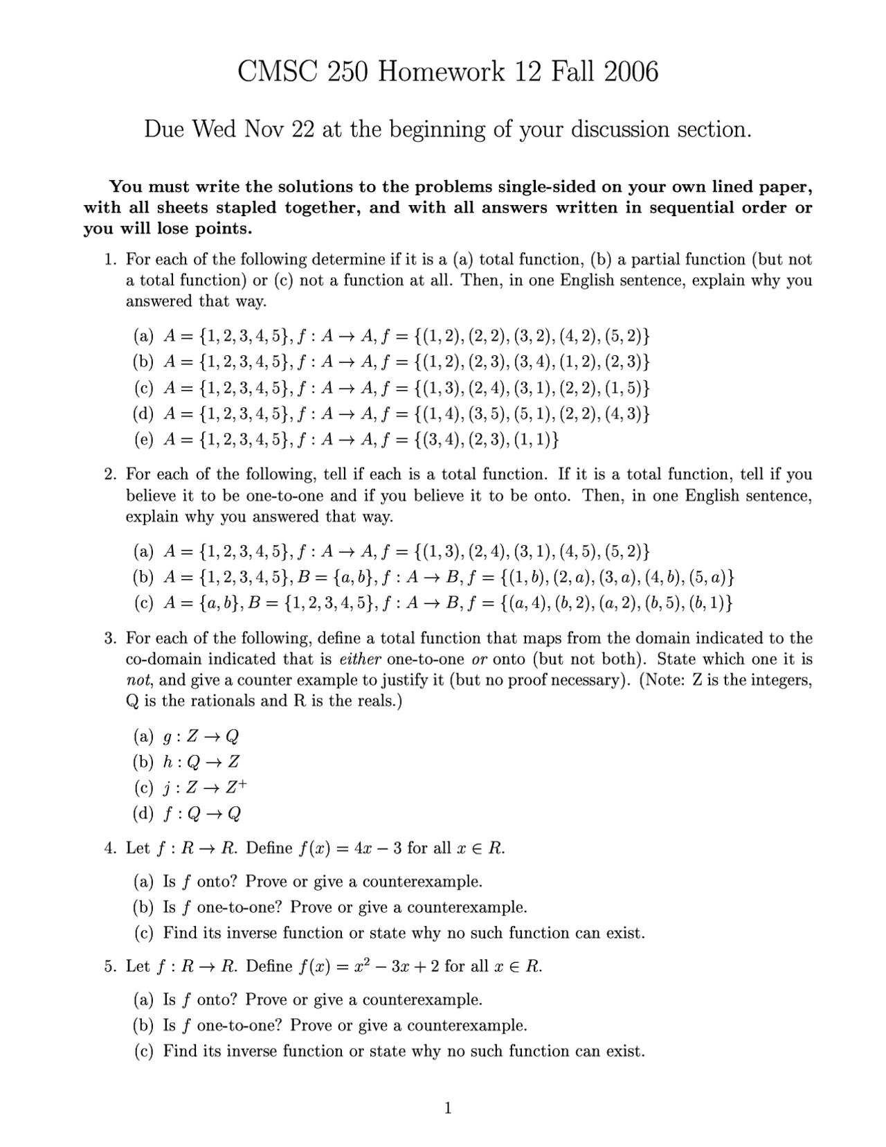 Homework 12 Questions - Discrete Structures | CMSC 250 - Docsity
