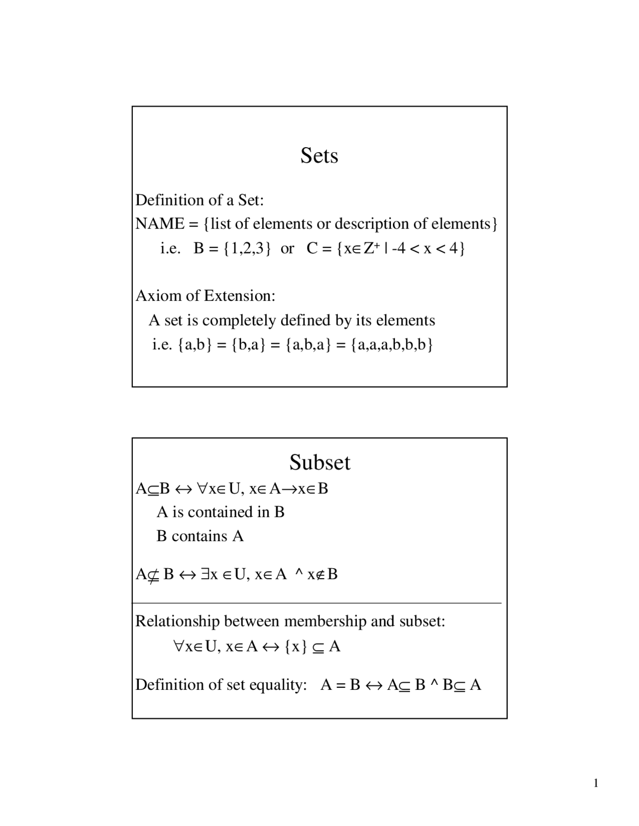 Sets - Discrete Structures - Notes | CMSC 250 - Docsity