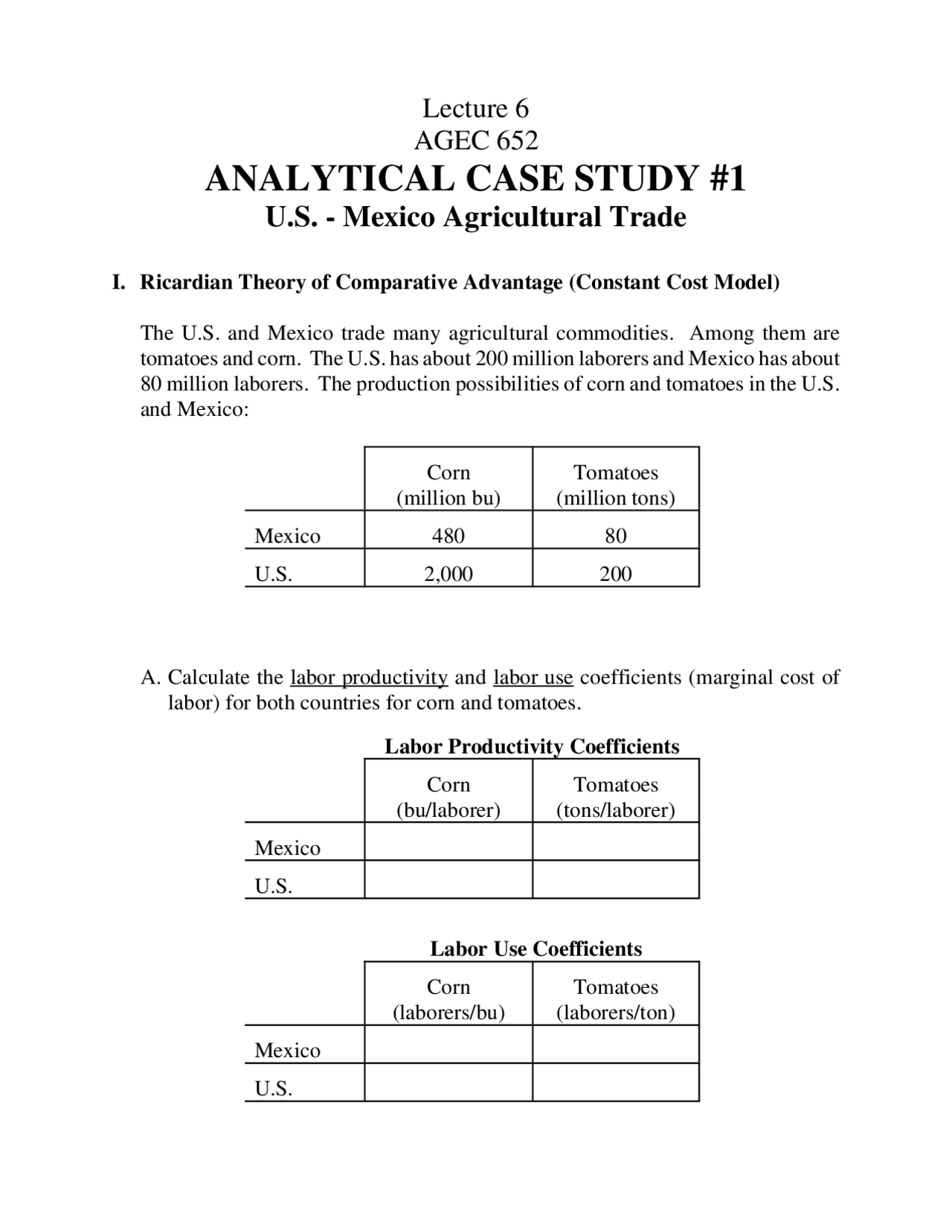 Analytical Case Study 1 - Lecture Slides | AGEC 652 - Docsity
