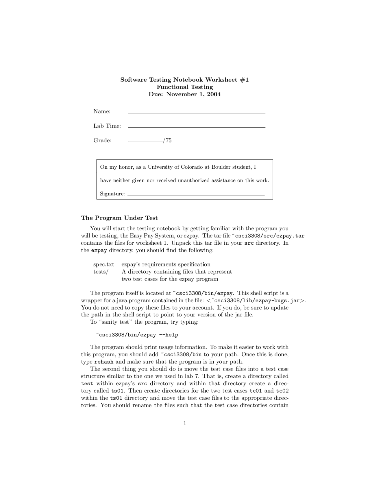 Functional Testing – Software Testing Notebook Worksheet | CSCI 3308 ...