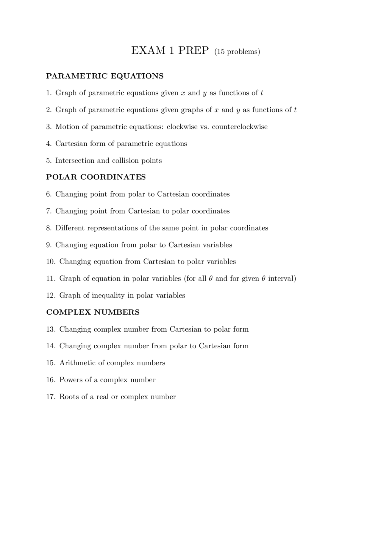 Parametric equations, polar coordinates, complex numbers, vectors ...