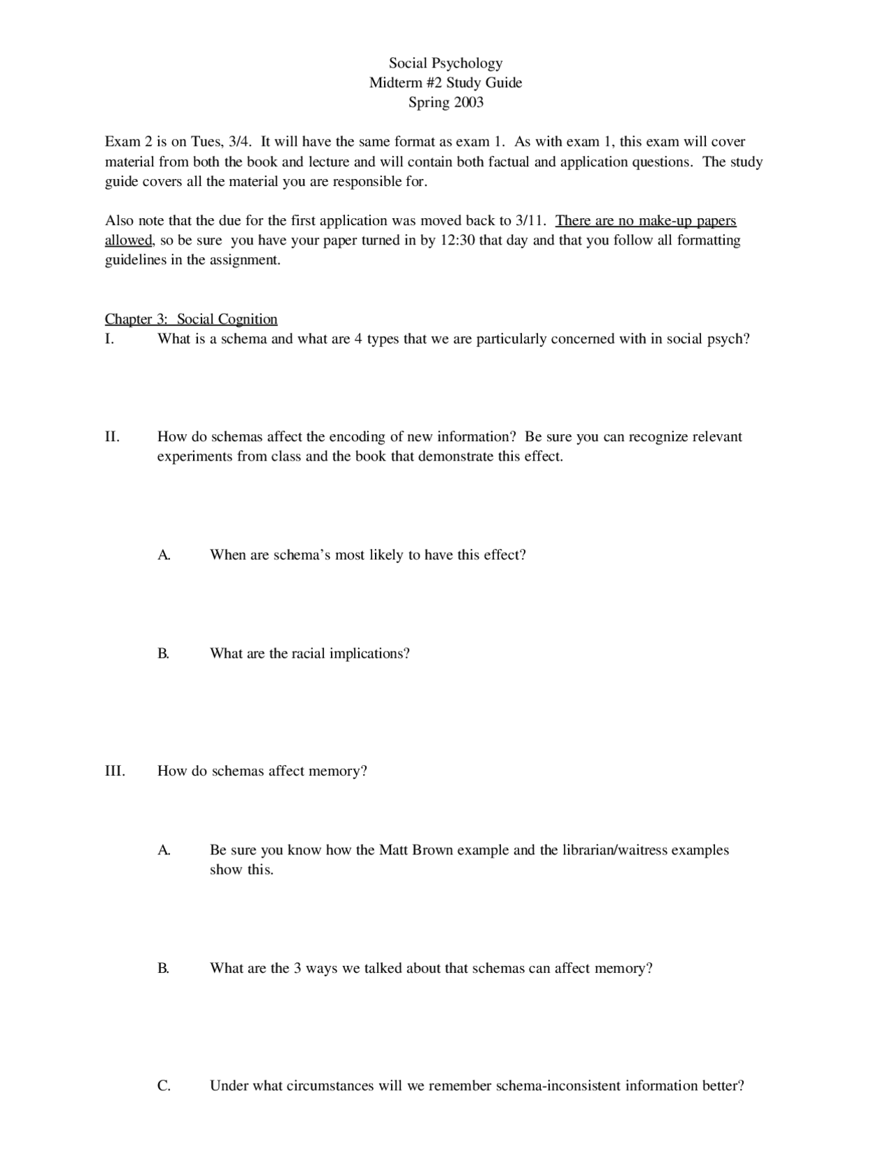 Social Psychology Midterm 2 Study Guide for Spring 2003 Exam | Study ...