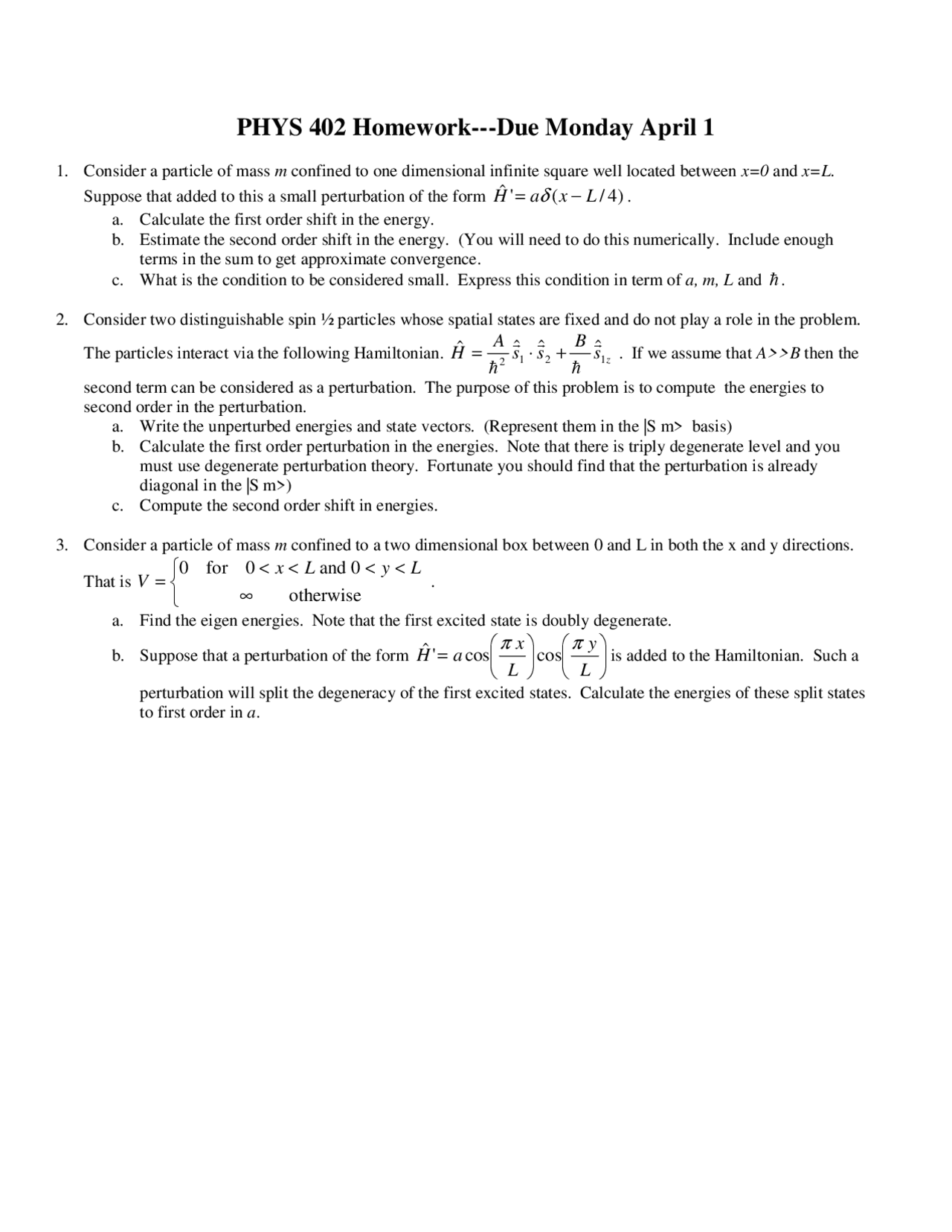 Quantum Physics II Practice Homework PHYS 402 Docsity