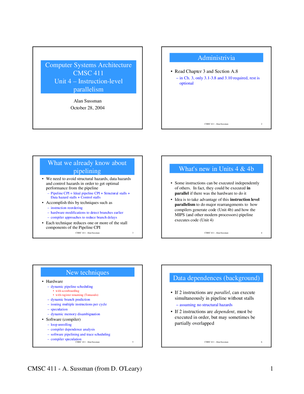 Instruction Level Parallelism - Lecture Slides | CMSC 411 - Docsity