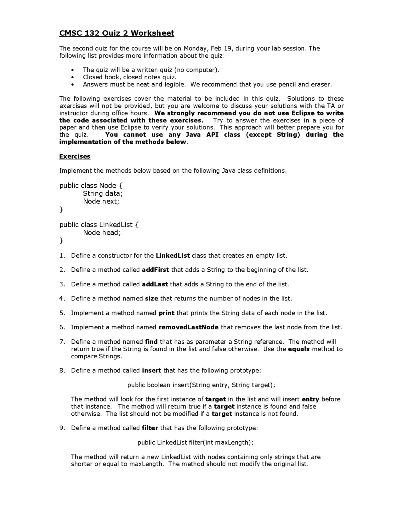 Quiz 2 Worksheet - Object Oriented Programming II | CMSC 132 | Quizzes ...