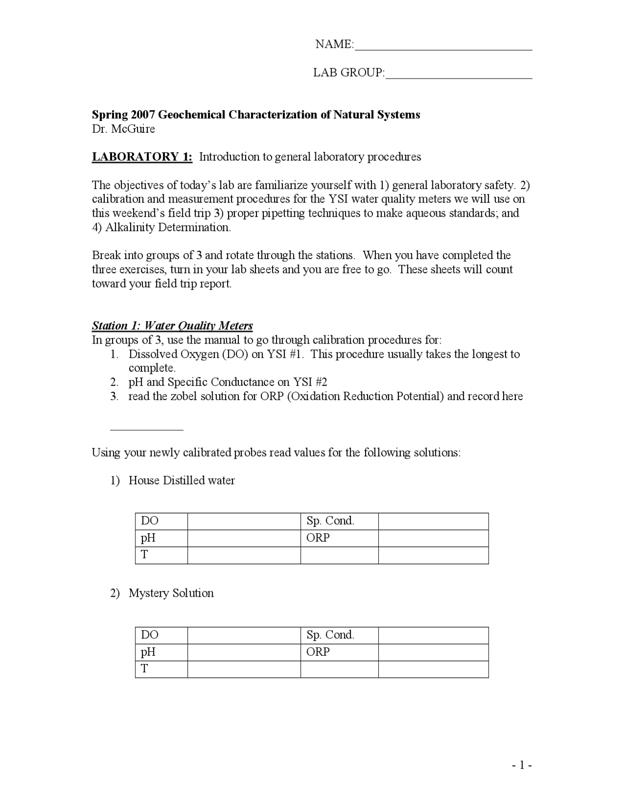 Geochemical Characterization of Natural System in the Laboratory | GEOL ...