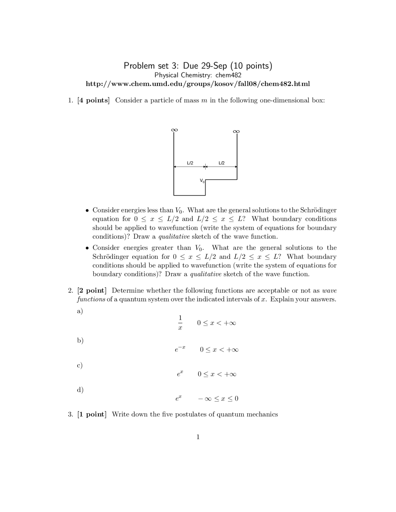 Problem Set III - Physical Chemistry II | CHEM 482 - Docsity