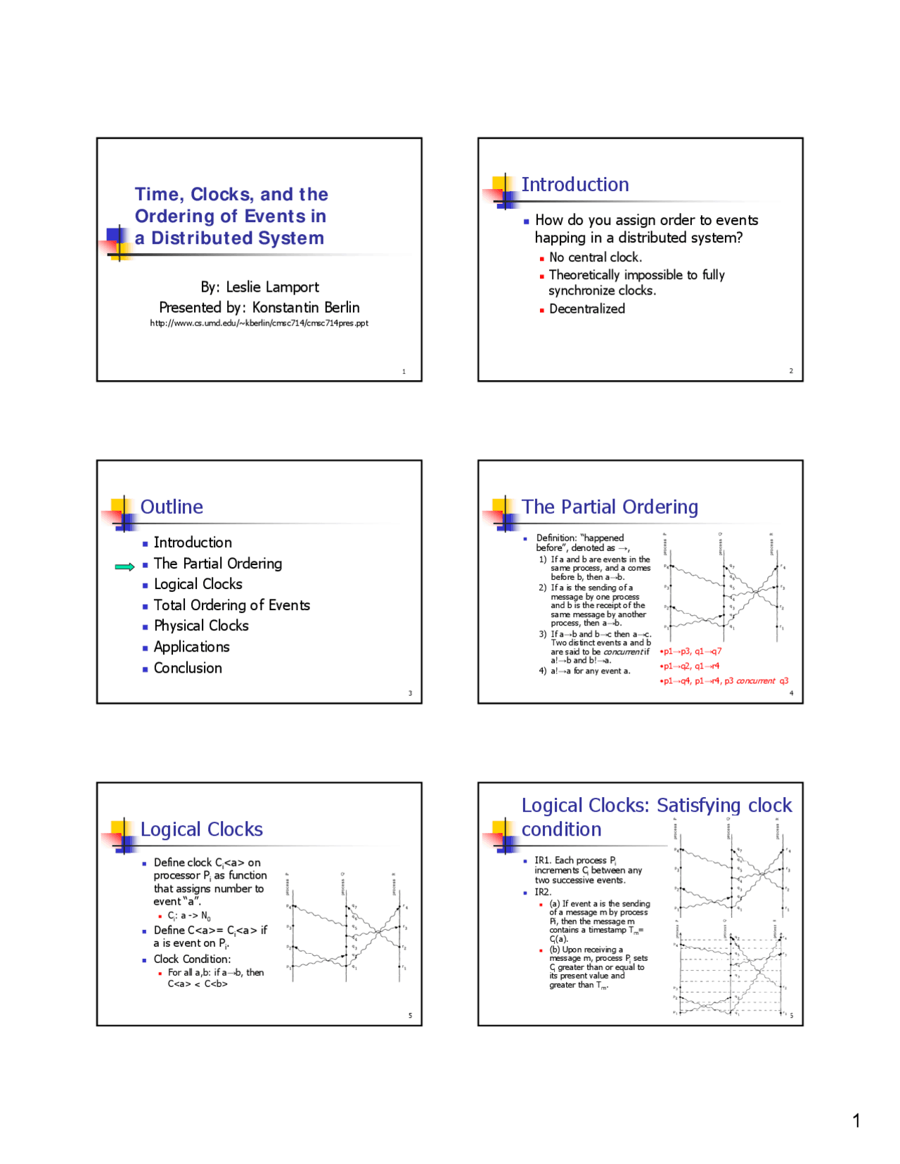 Time Clocks And The Ordering Of Events In A Distributed System Cmsc 714 Docsity