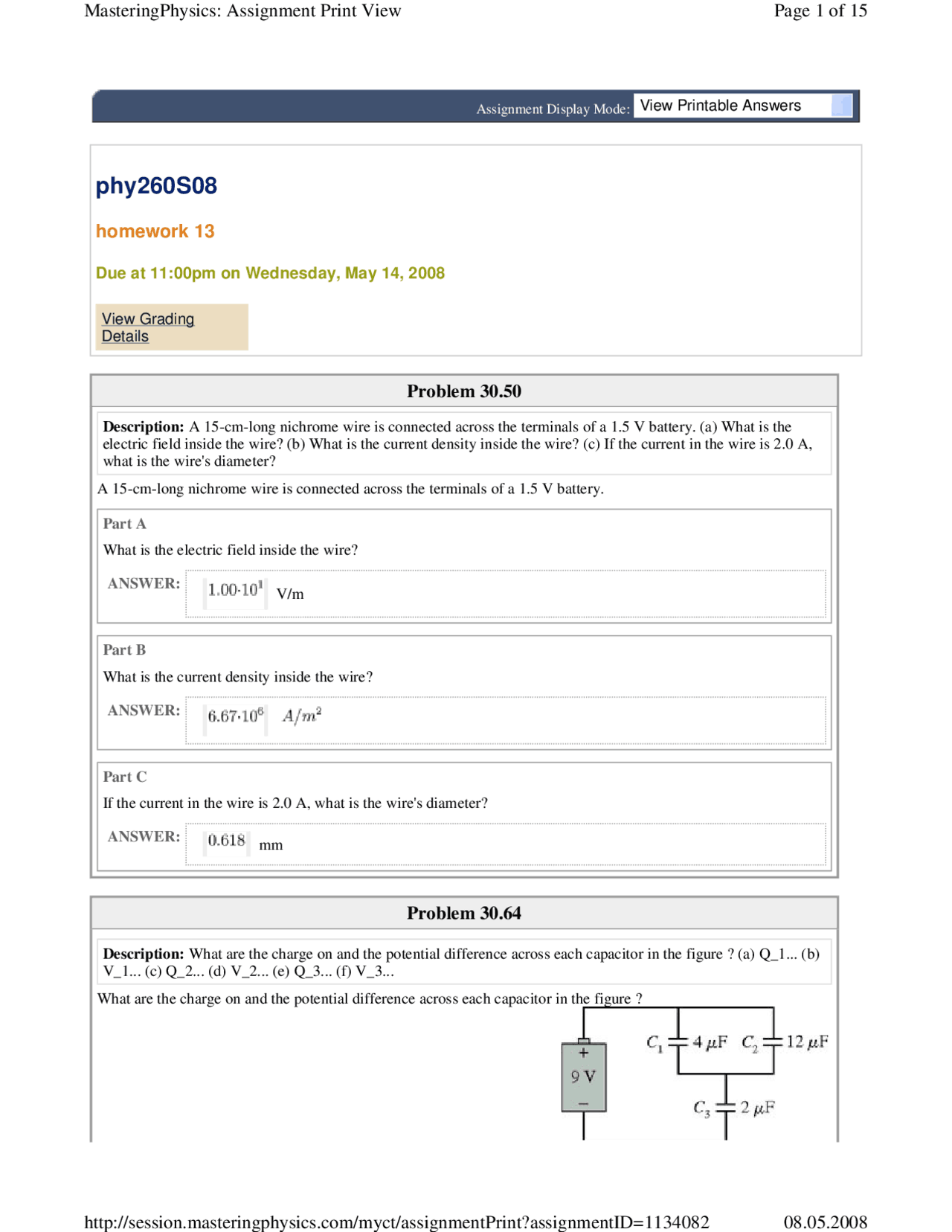 Physics Homework Help Homework 13 with Answer Key - Physics Vibration waves Heat Electricity ...