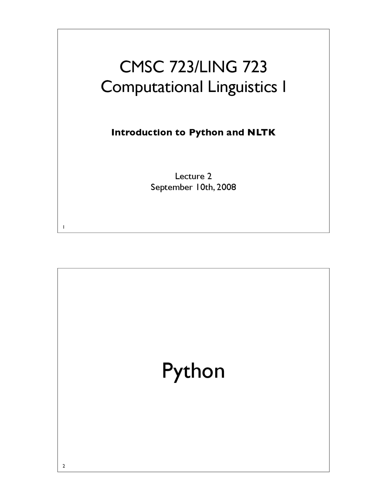 Computational Linguistics I - Lecture Slides | CMSC 723 | Study notes  Computer Science | Docsity