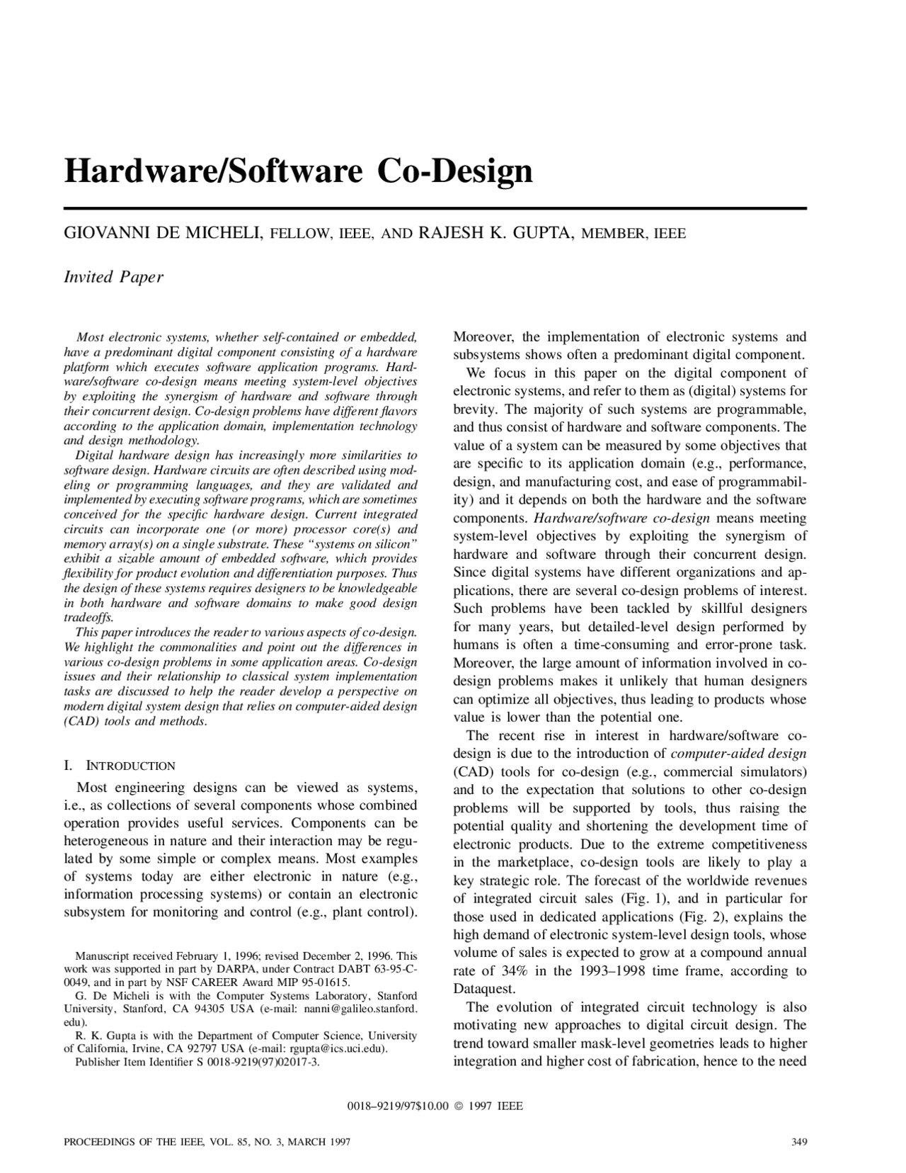 Hardware/Software Co-Design - Paper | CPSC 489 - Docsity