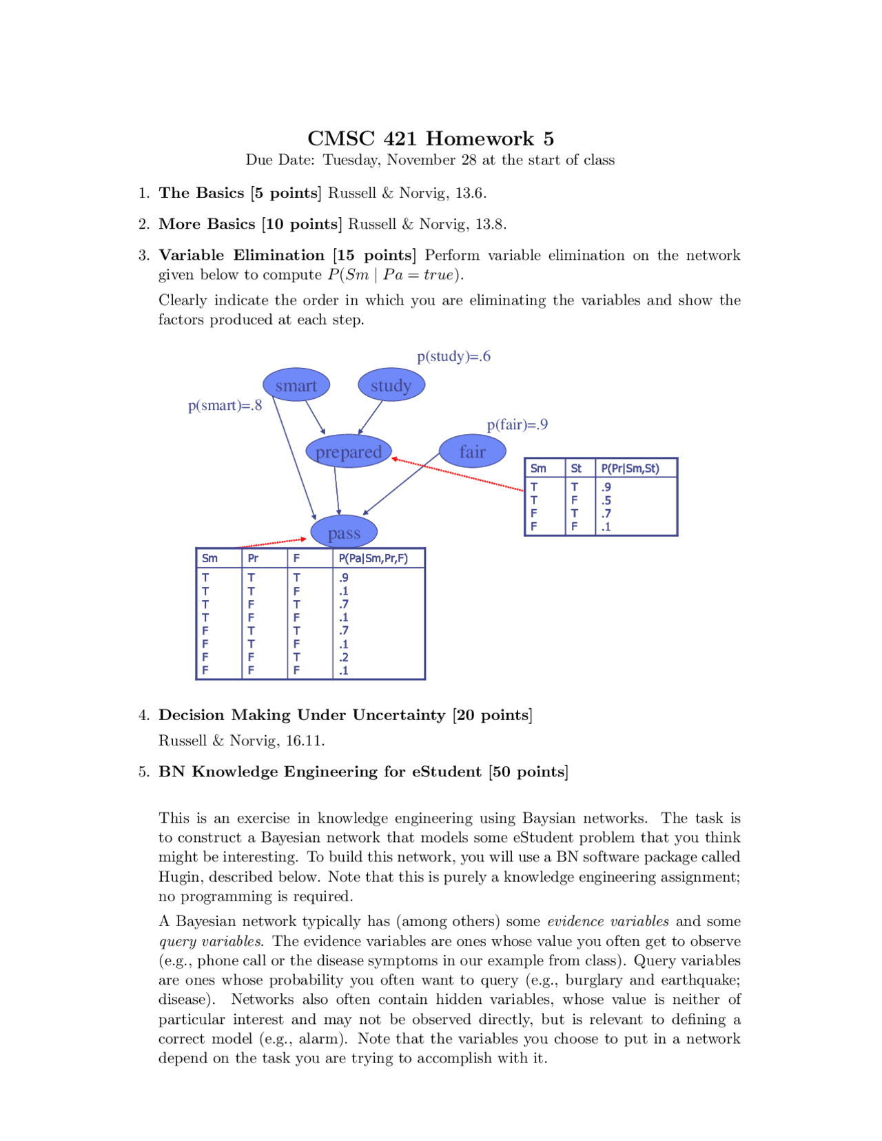 Homework 5 - Introduction to Artificial Intelligence | CMSC 421 - Docsity