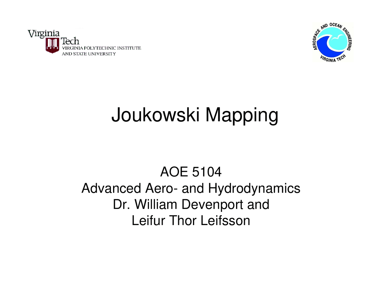 Advanced Aero and Hydrodynamics - Joukowski Mapping - Notes | AOE 5104 ...