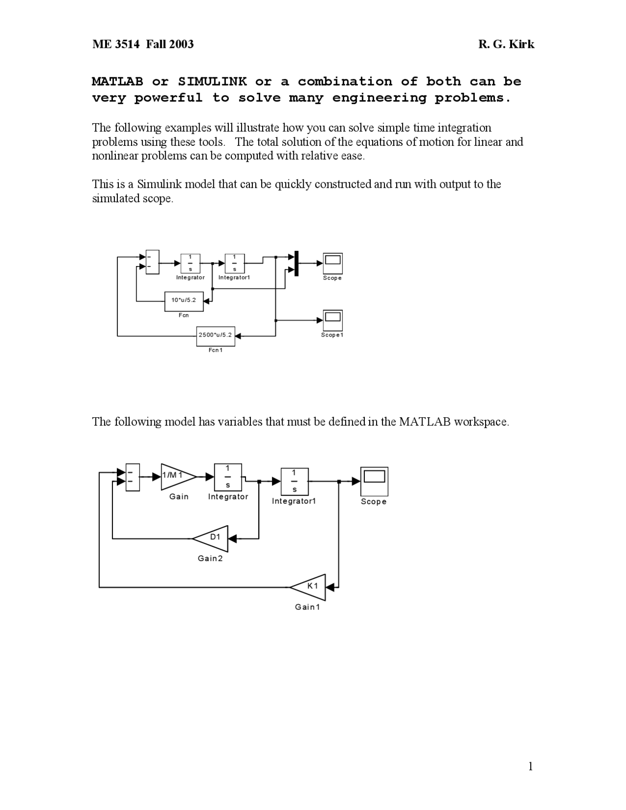 Simulink model - System Dynamics - Assignment | ME 3514 - Docsity