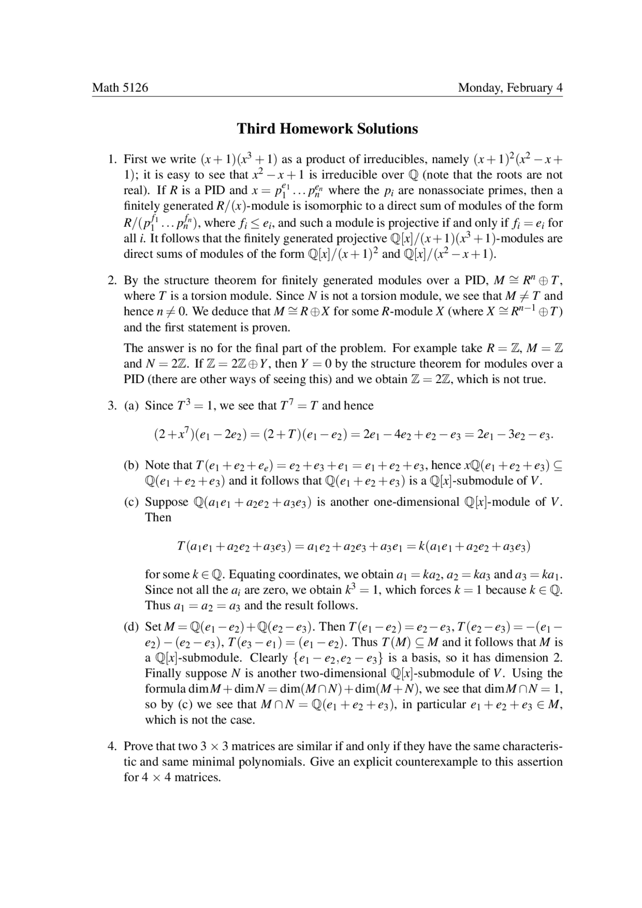 Homework 3 Solutions - Abstract Algebra | MATH 5126 - Docsity